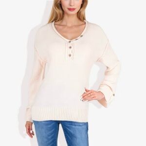 Anna-Kaci women’s size S  long sleeve Henley knit sweater, the neck cuff sleeves